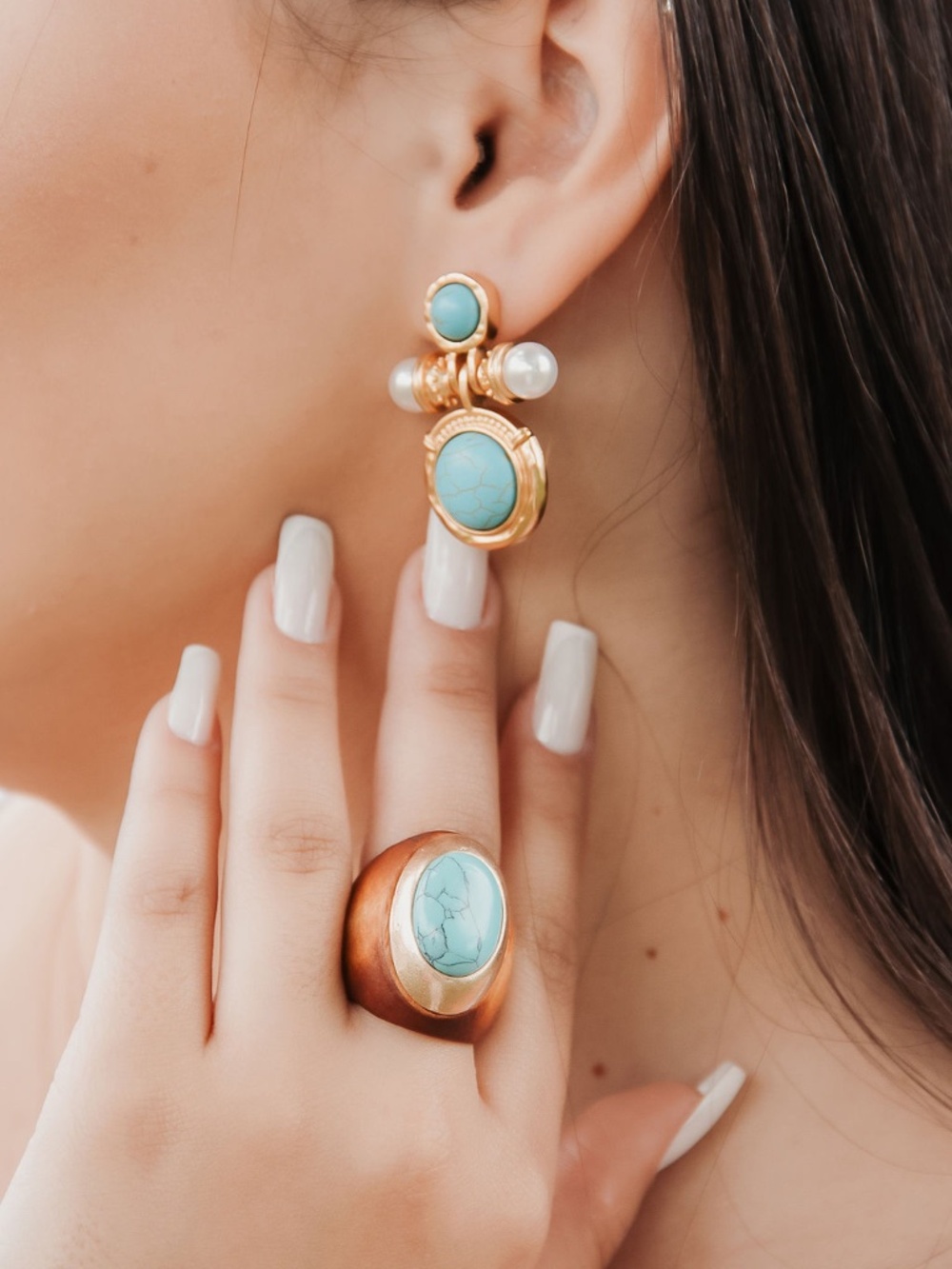 Turquoise & Pearl Statement Jewelry Set
